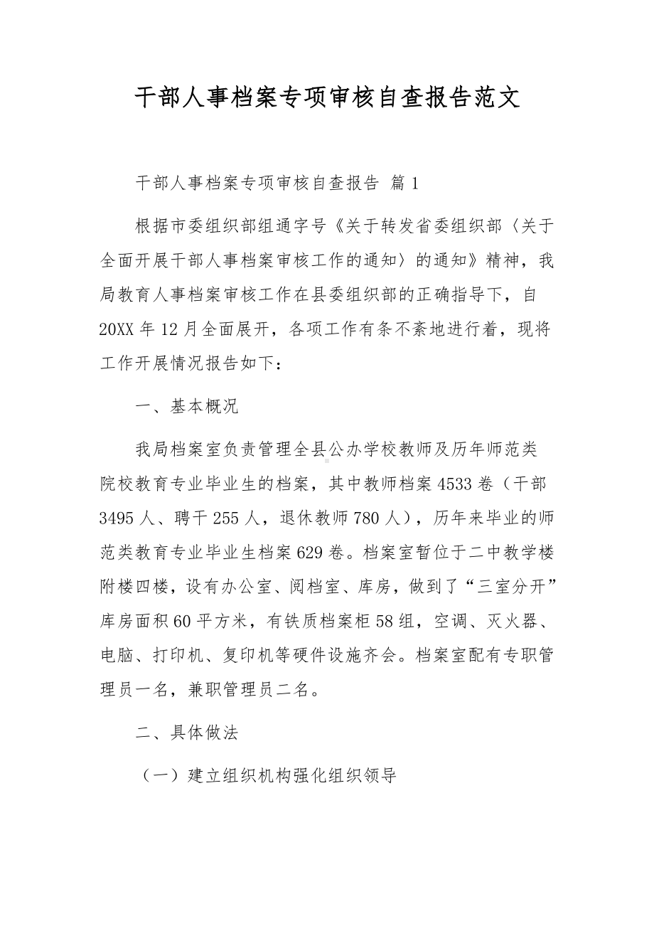 干部人事档案专项审核自查报告范文.docx_第1页