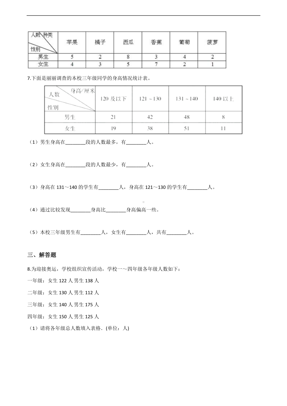 四年级上册数学一课一练-4.统计表和条形统计图（一） 苏教版 （含答案）.docx_第2页