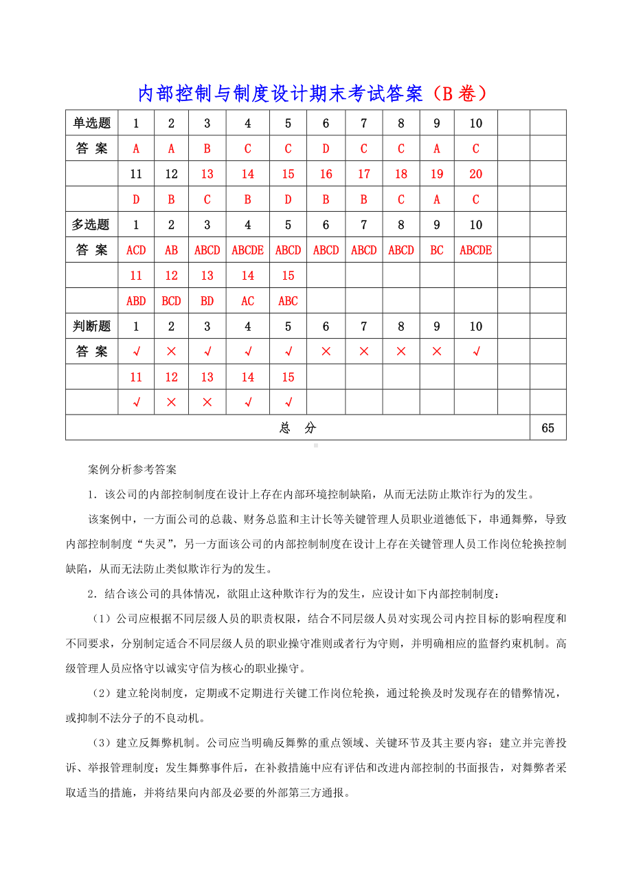 《企业内部控制与制度设计第2版》期末考试参考答案.doc_第2页