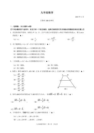 2023年上海市黄浦区九年级数学一模试卷.pdf