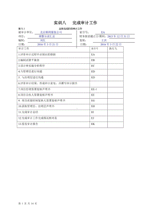 《审计基础模拟实训（第四版）》实训答案实训八完成审计工作.doc