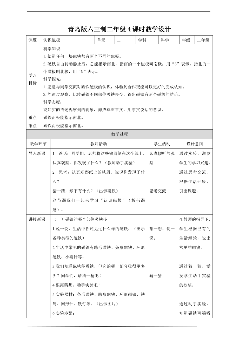 2.4《认识磁极》 ppt课件（含教案+练习）-2023新青岛版（六三制）二年级下册《科学》.rar