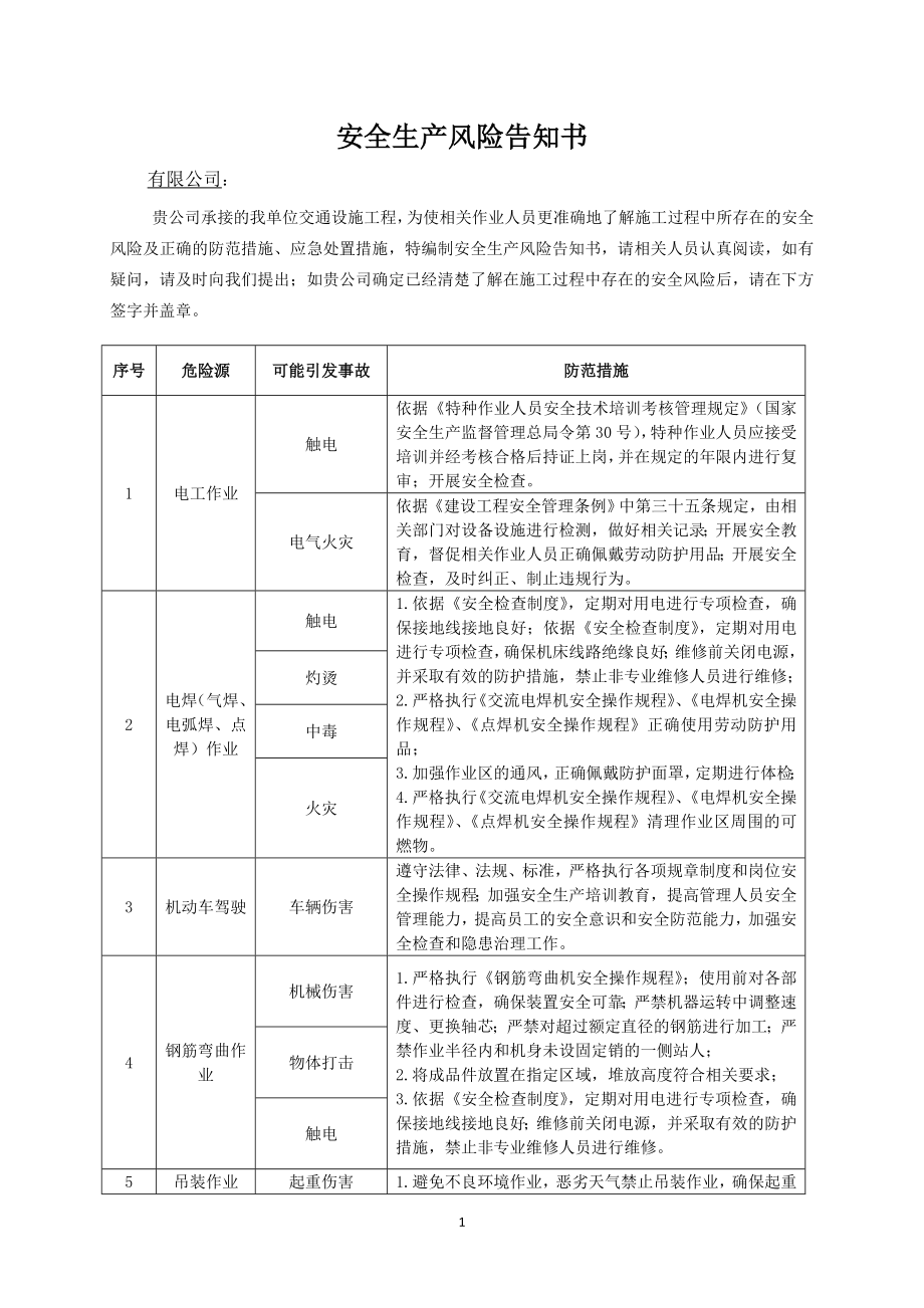 安全生产风险告知书.doc_第1页