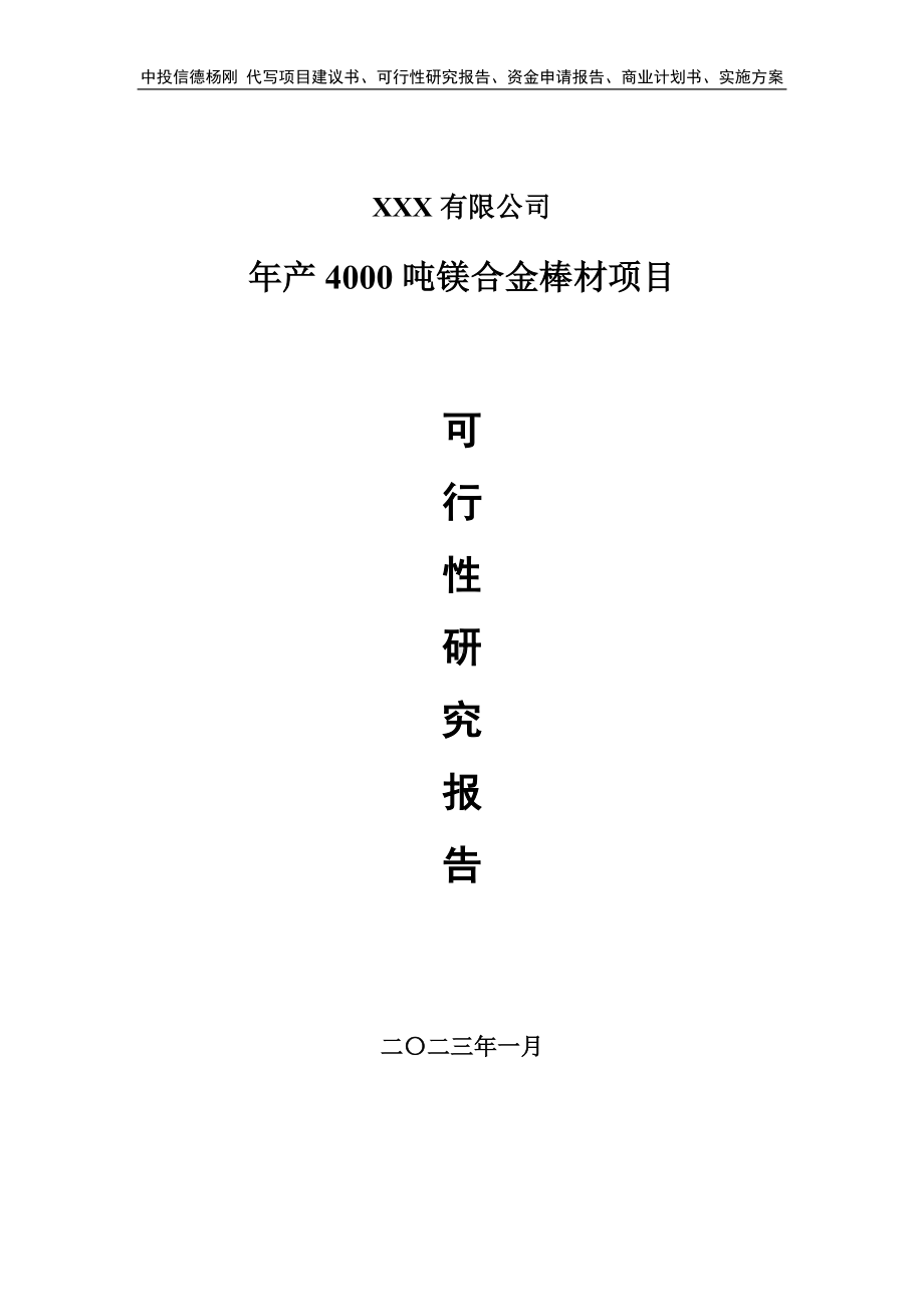 年产4000吨镁合金棒材项目可行性研究报告建议书.doc_第1页