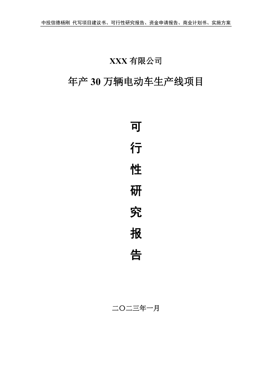 年产30万辆电动车生产线项目可行性研究报告申请备案.doc_第1页