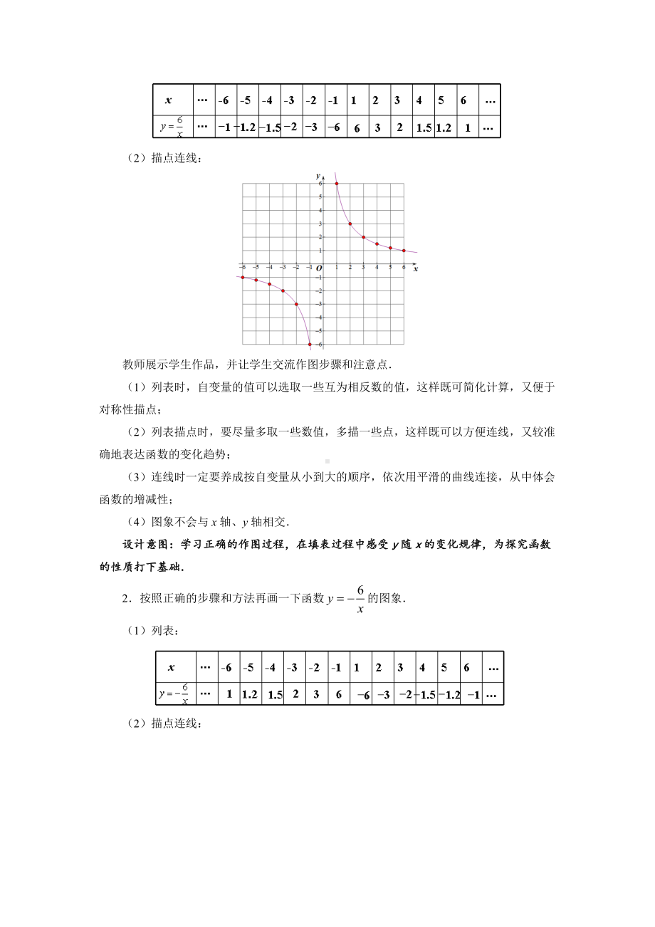 《反比例函数的图象和性质第1课时》公开课（教案）.docx_第2页