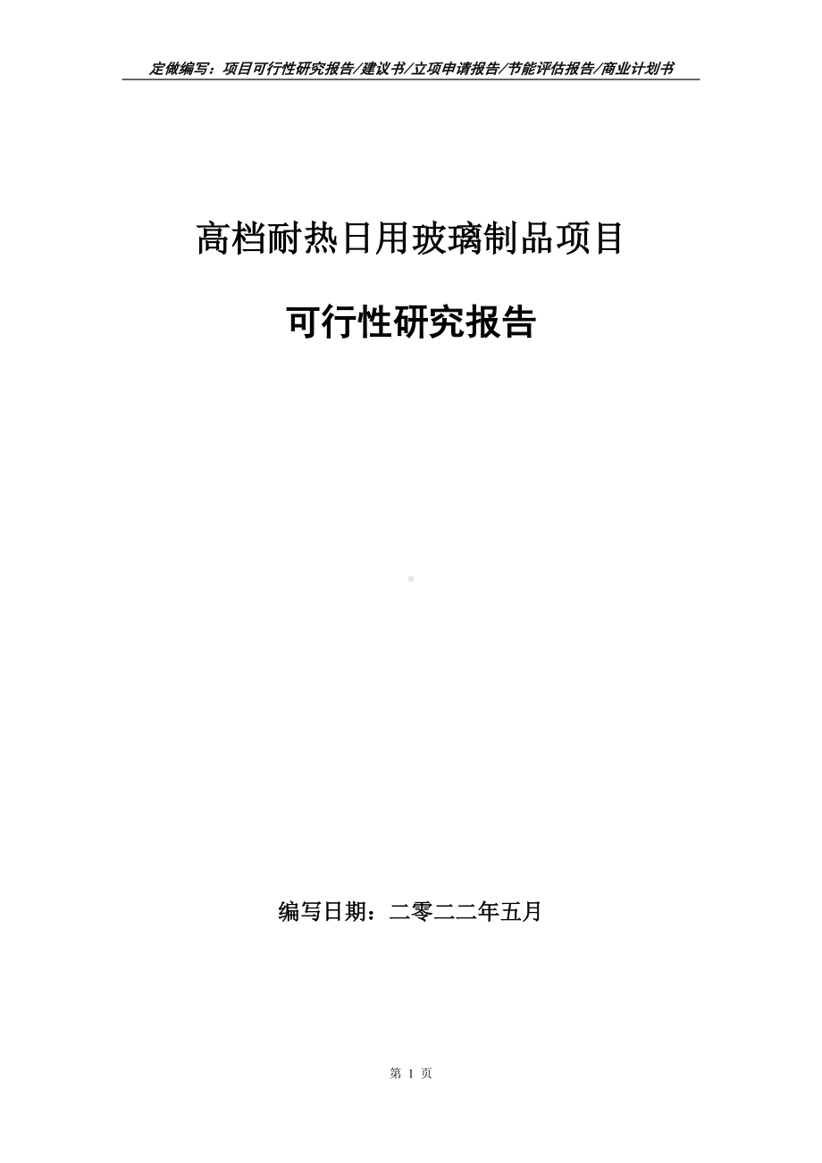 高档耐热日用玻璃制品项目可行性报告（写作模板）.doc_第1页