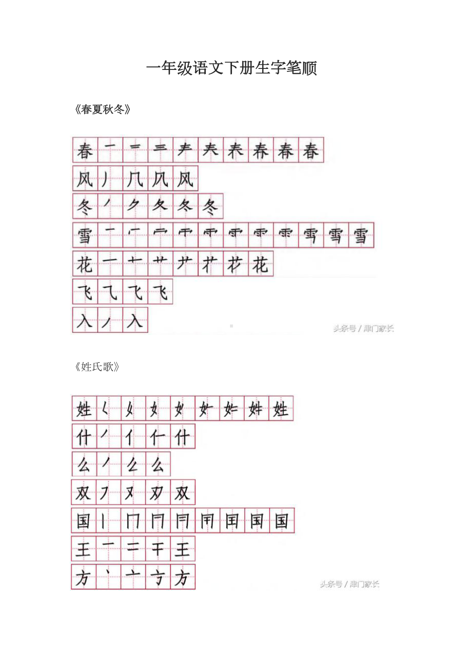 部编版一下语文第1—4单元生字笔顺.docx_第1页