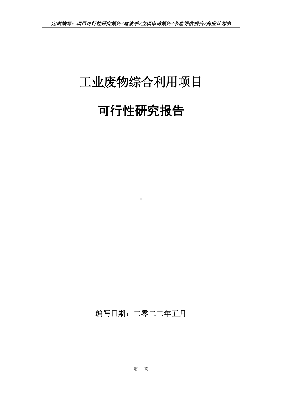 工业废物综合利用项目可行性报告（写作模板）.doc_第1页