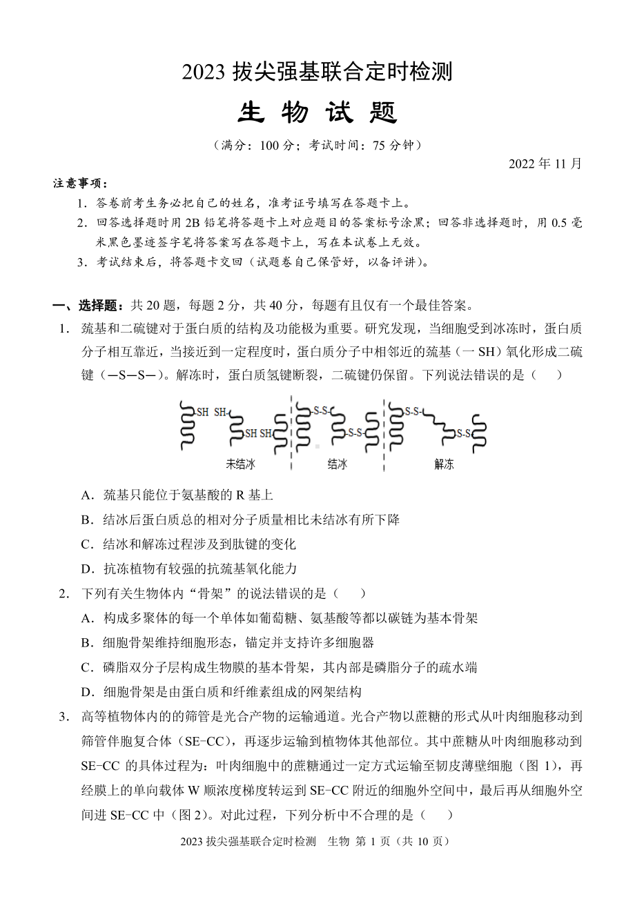 重庆XX中学2023拔尖强基联合定时检测生物试题.pdf_第1页