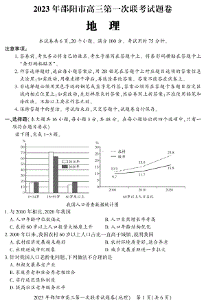 湖南省邵阳市2023届高三地理一模试卷+答案.pdf