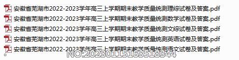 安徽省芜湖市2022-2023学年高三上学期期末教学质量统测各科试卷及答案.rar