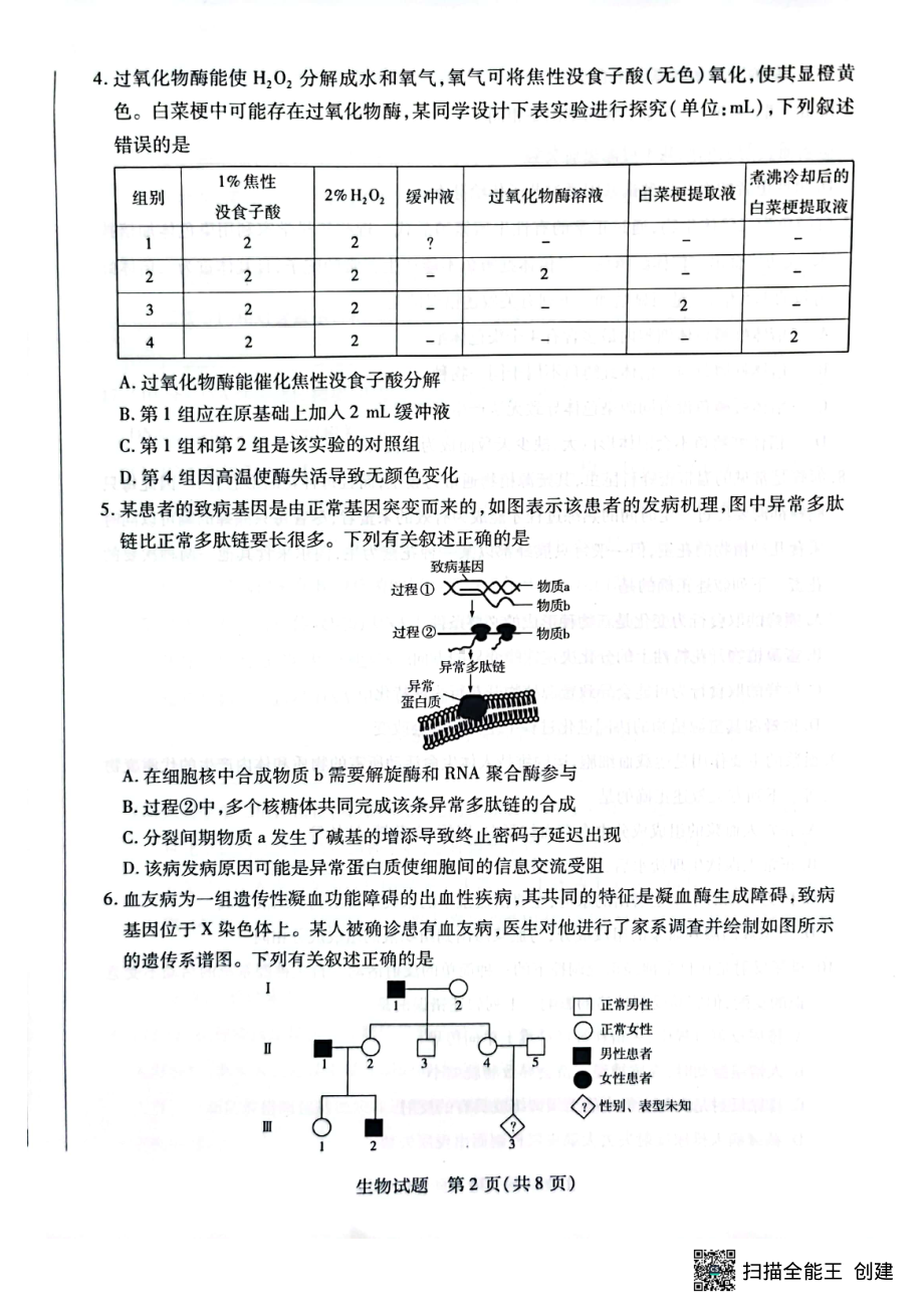 海南省2022-2023学年高三上学期期末学业水平诊断生物试题及答案.pdf_第2页