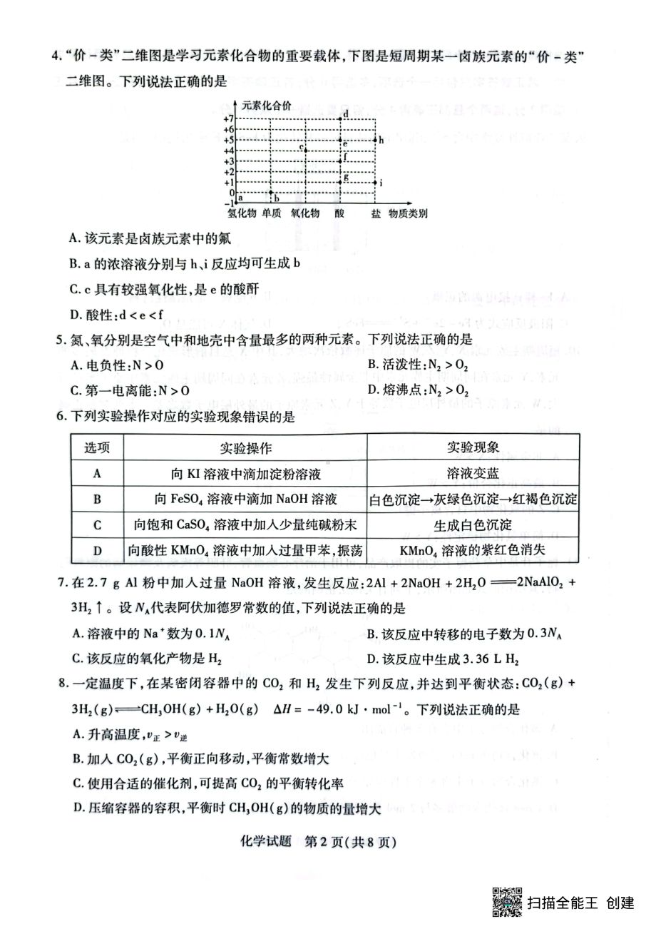 海南省2022-2023学年高三上学期期末学业水平诊断化学试题及答案.pdf_第2页