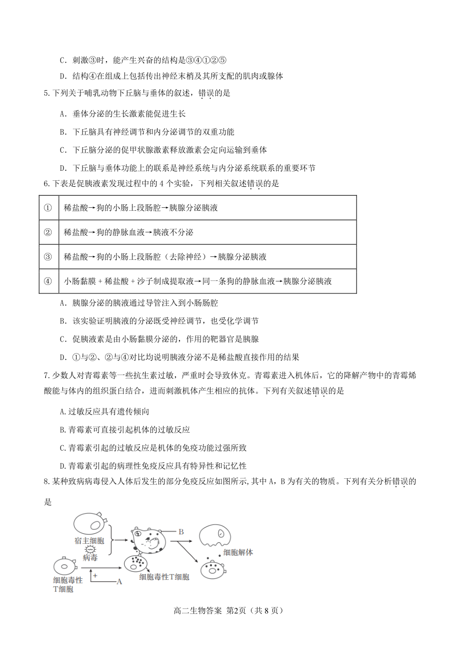 天津市河北区2022-2023学年高二上学期1月期末生物试题.pdf_第2页