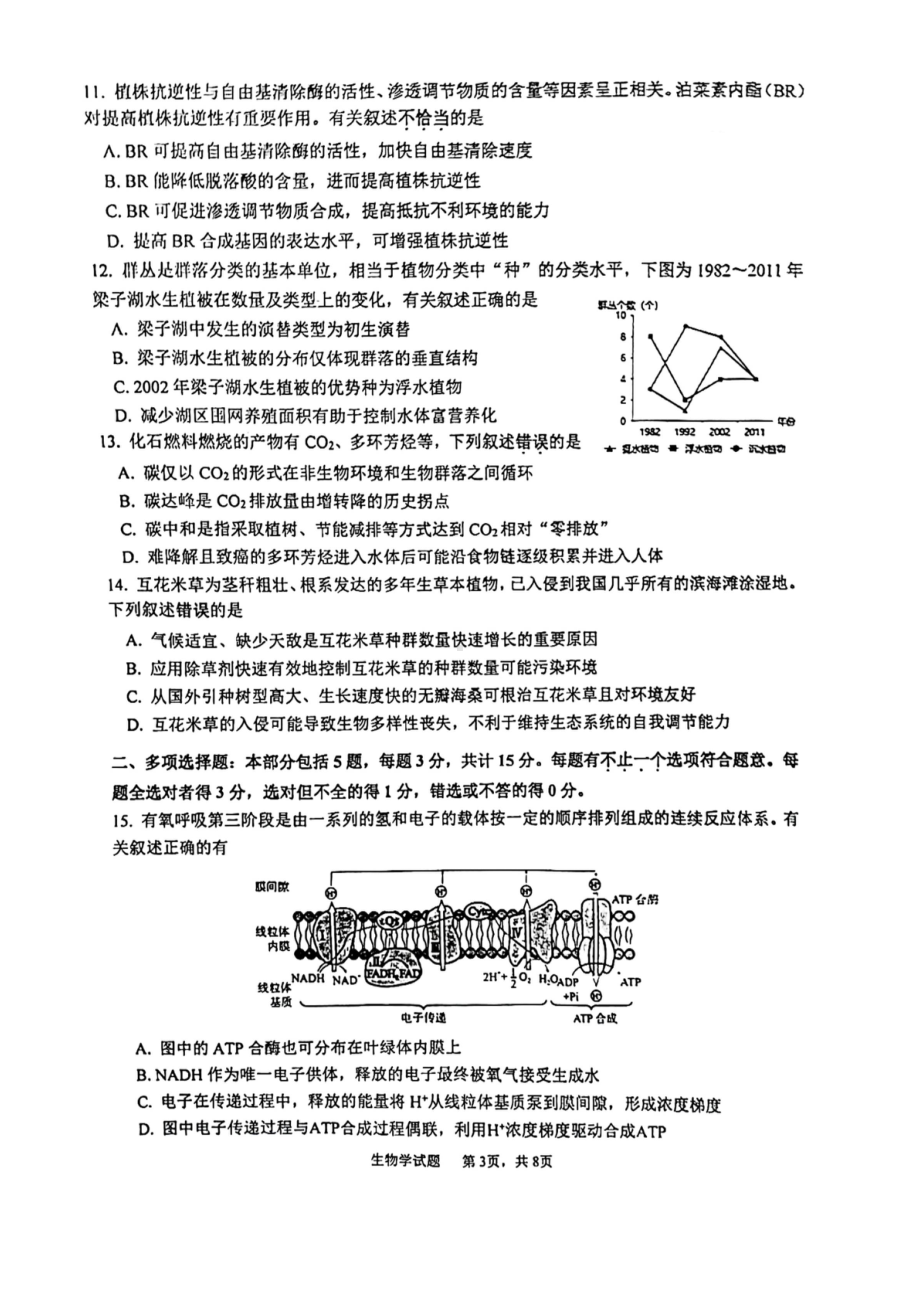 江苏省苏北四市2022-2023学年度高三年级第一次调研测试生物试题及答案.pdf_第3页