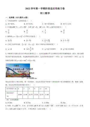 上海市杨浦区2023届九年级初三数学一模试卷+答案.docx