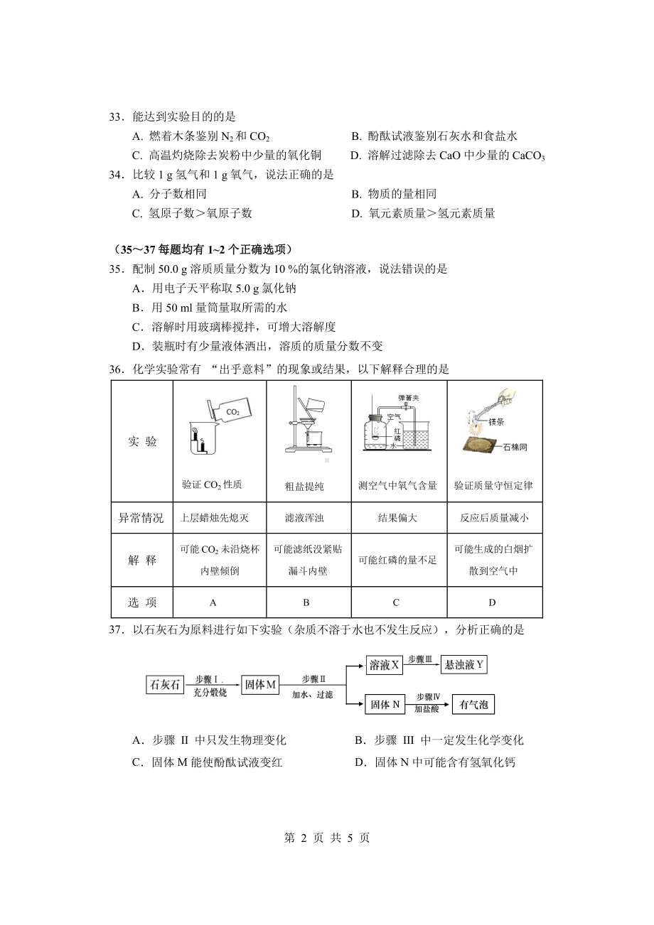 上海市闵行区2023届九年级初三化学一模试卷+答案.pdf_第2页