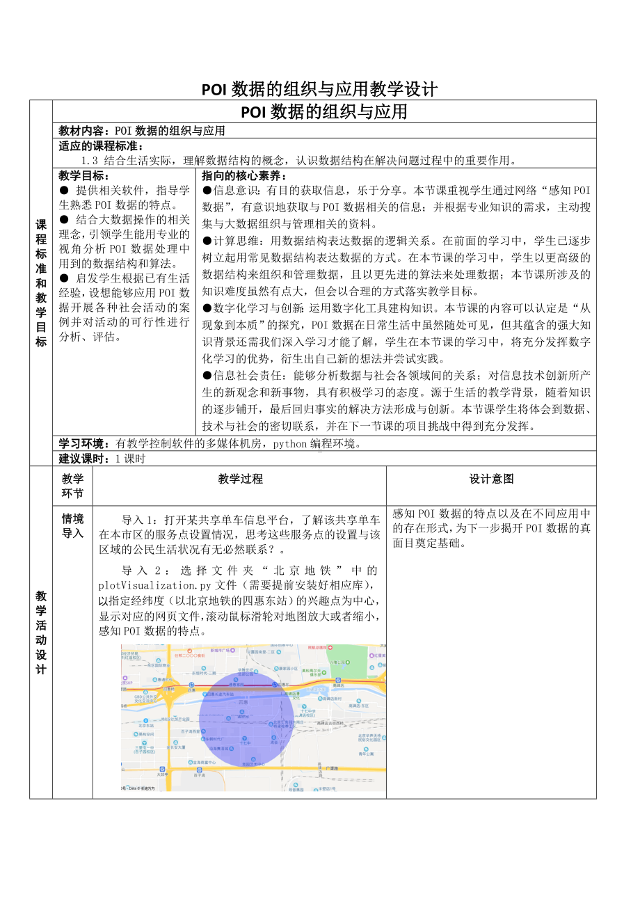 6.2 POI数据的组织与应用 教学设计（表格式）-2023新浙教版《高中信息技术》选择性必修第一册.doc_第1页