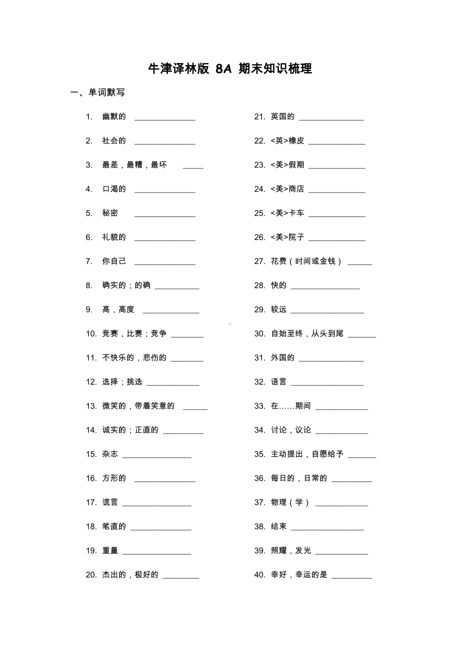 2022-2023学年牛津译林版英语八年级上册 期末知识梳理.docx_第1页