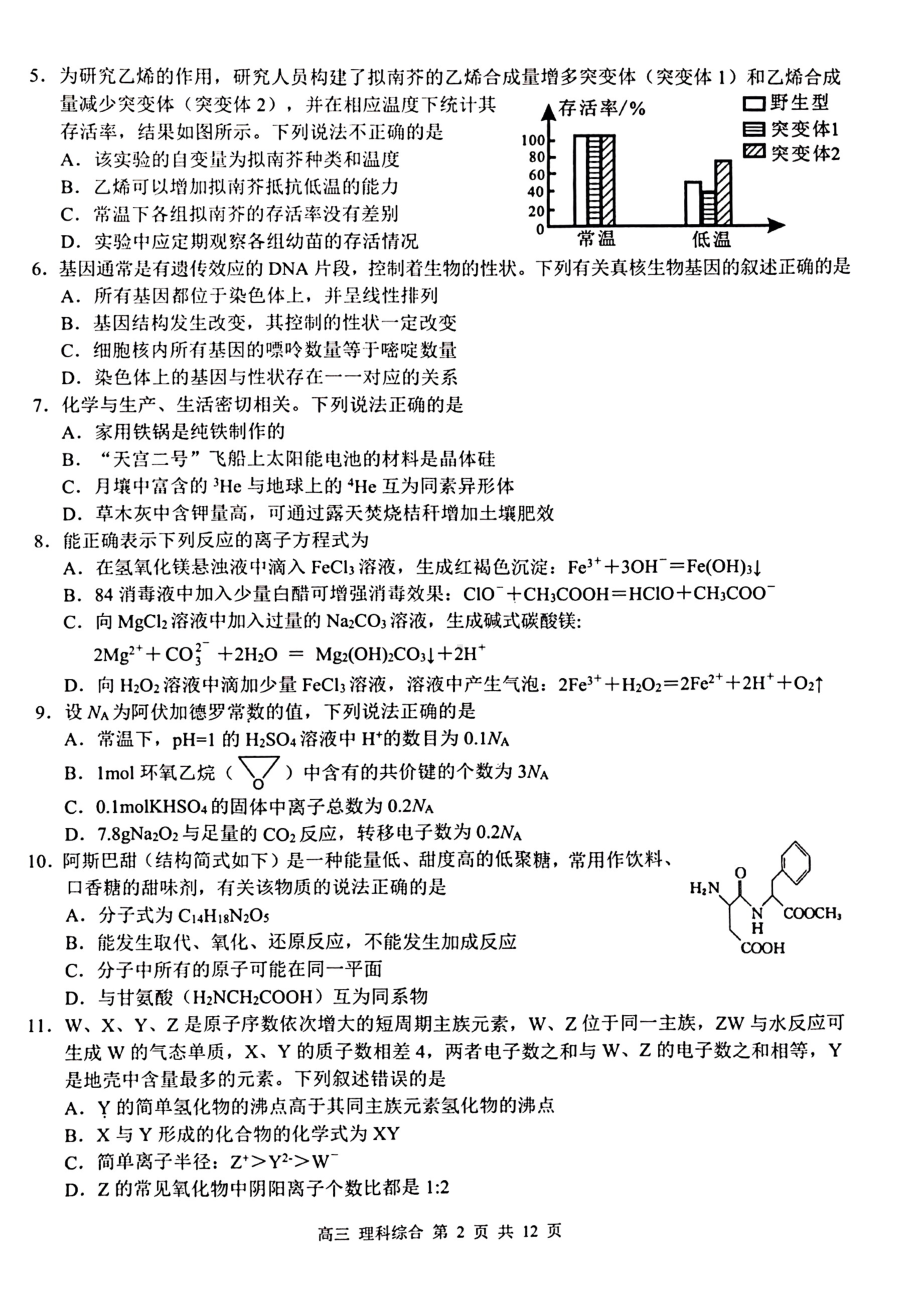 2023届广西联合调研高三上学期一模理科综合试卷+答案.pdf_第2页