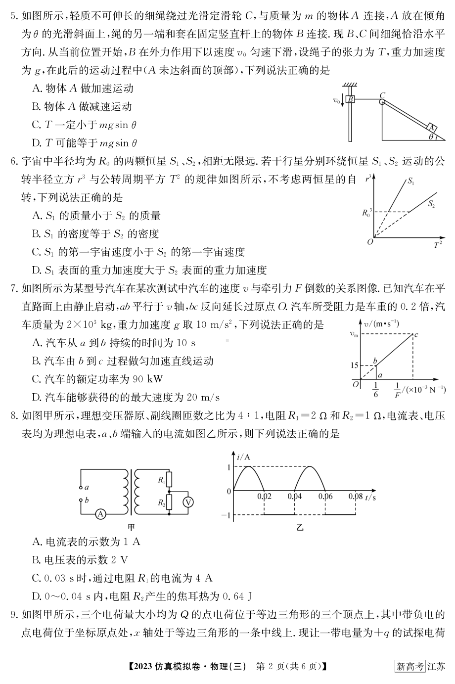 2023届江苏省普通高中学业水平选择性考试 仿真物理模拟试卷（三）.pdf_第2页