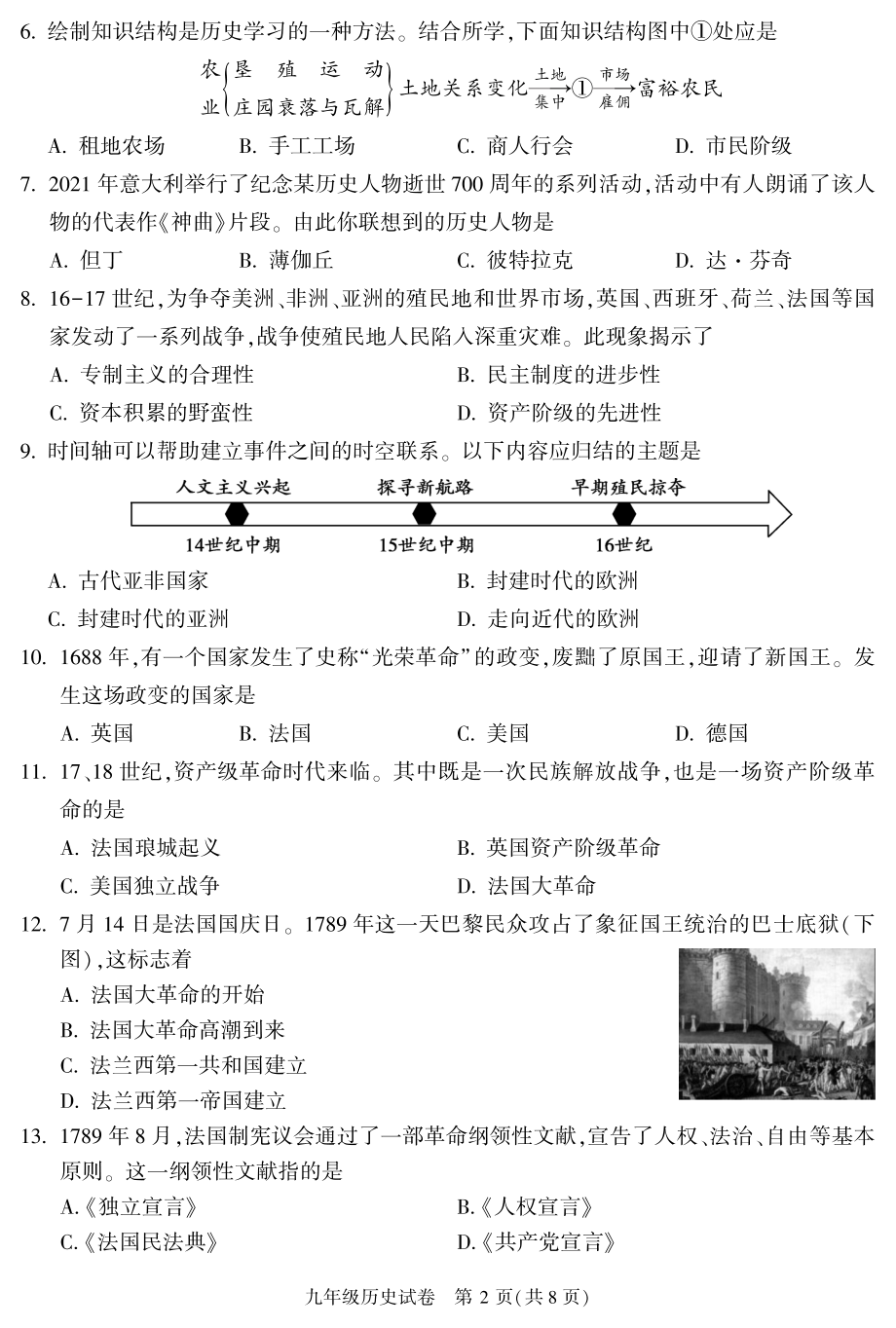 北京市顺义区2023届九年级初三上学期期末历史试卷+答案.pdf_第2页