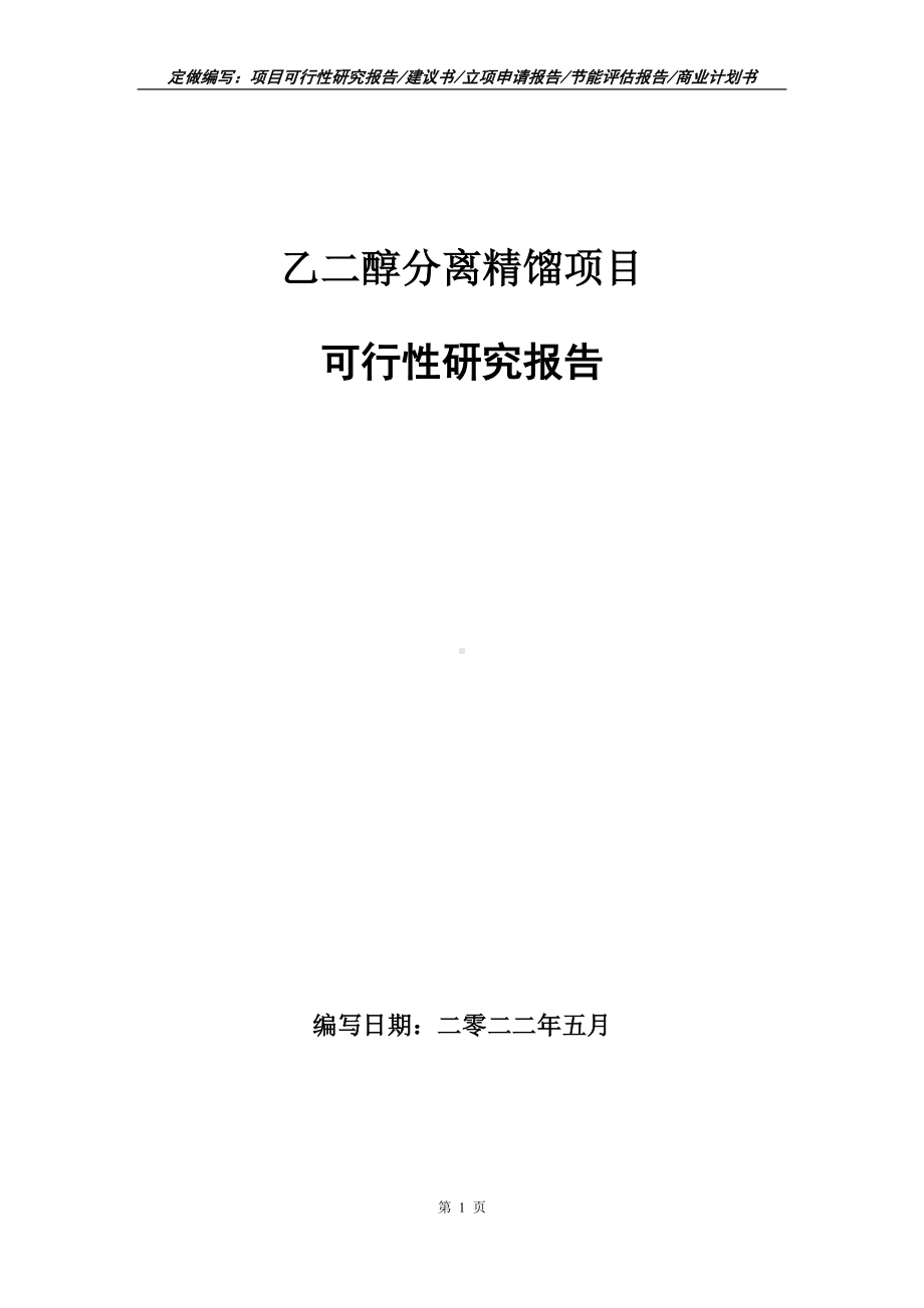 乙二醇分离精馏项目可行性报告（写作模板）.doc_第1页