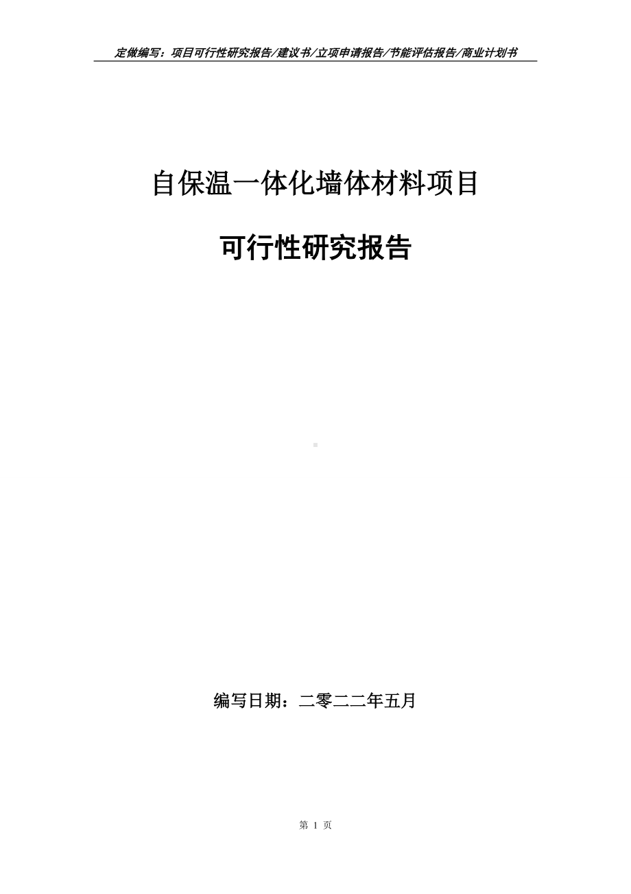 自保温一体化墙体材料项目可行性报告（写作模板）.doc_第1页