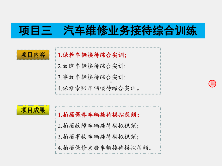 《汽修维修业务接待实务》课件项目3-任务1-保养车辆接待综合实训.pptx_第1页