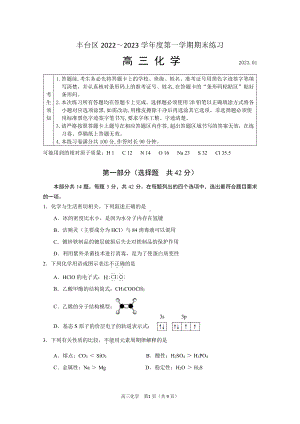 北京市丰台区2023届高三上学期期末化学试卷+答案.pdf