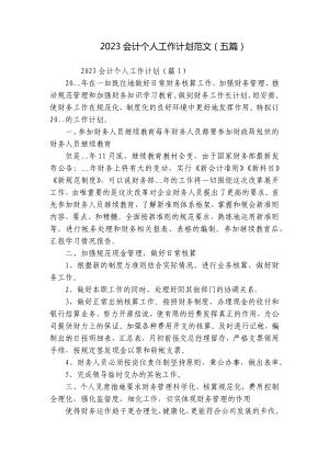 2023会计个人工作计划范文（五篇）.docx