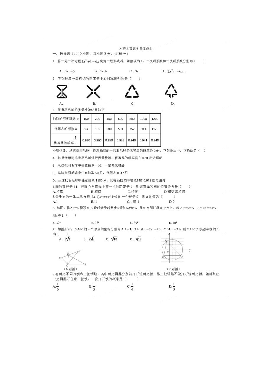 湖北省武汉六 上智 2022-2023学年九年级上学期期末考试数学试题.pdf_第1页