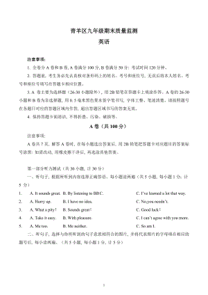 四川省成都市青羊区2022-2023学年上学期九年级期末质量监测英语试卷.docx