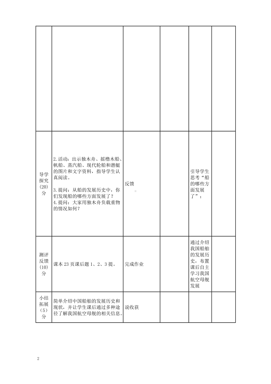 2022-2023新教科版五年级科学下册第二单元《船的研究》全部教案（共7课）.doc_第2页