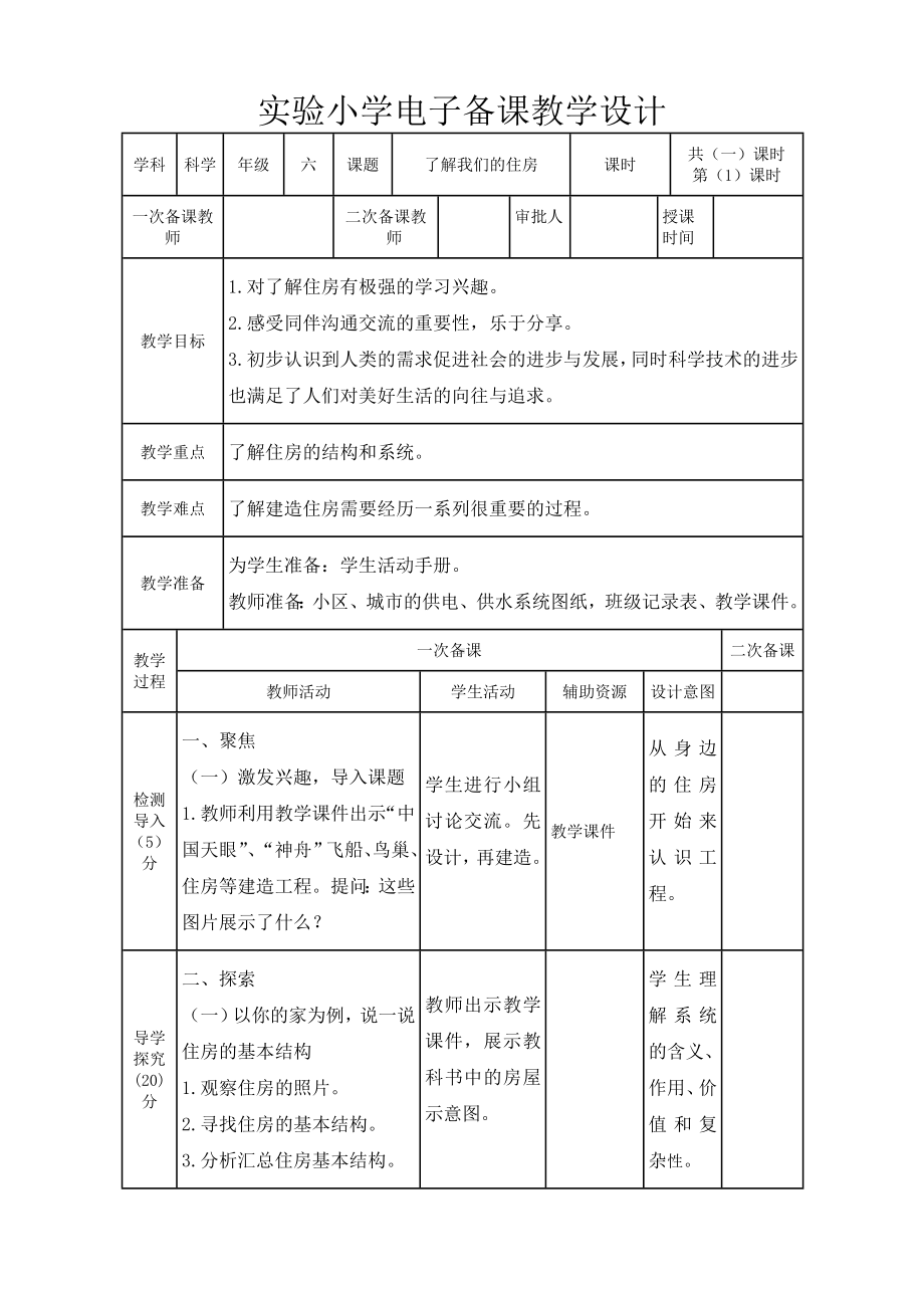 杭州市2022-2023新教科版六年级科学下册第一单元《小小工程师》全部教案（共7课）.doc_第1页