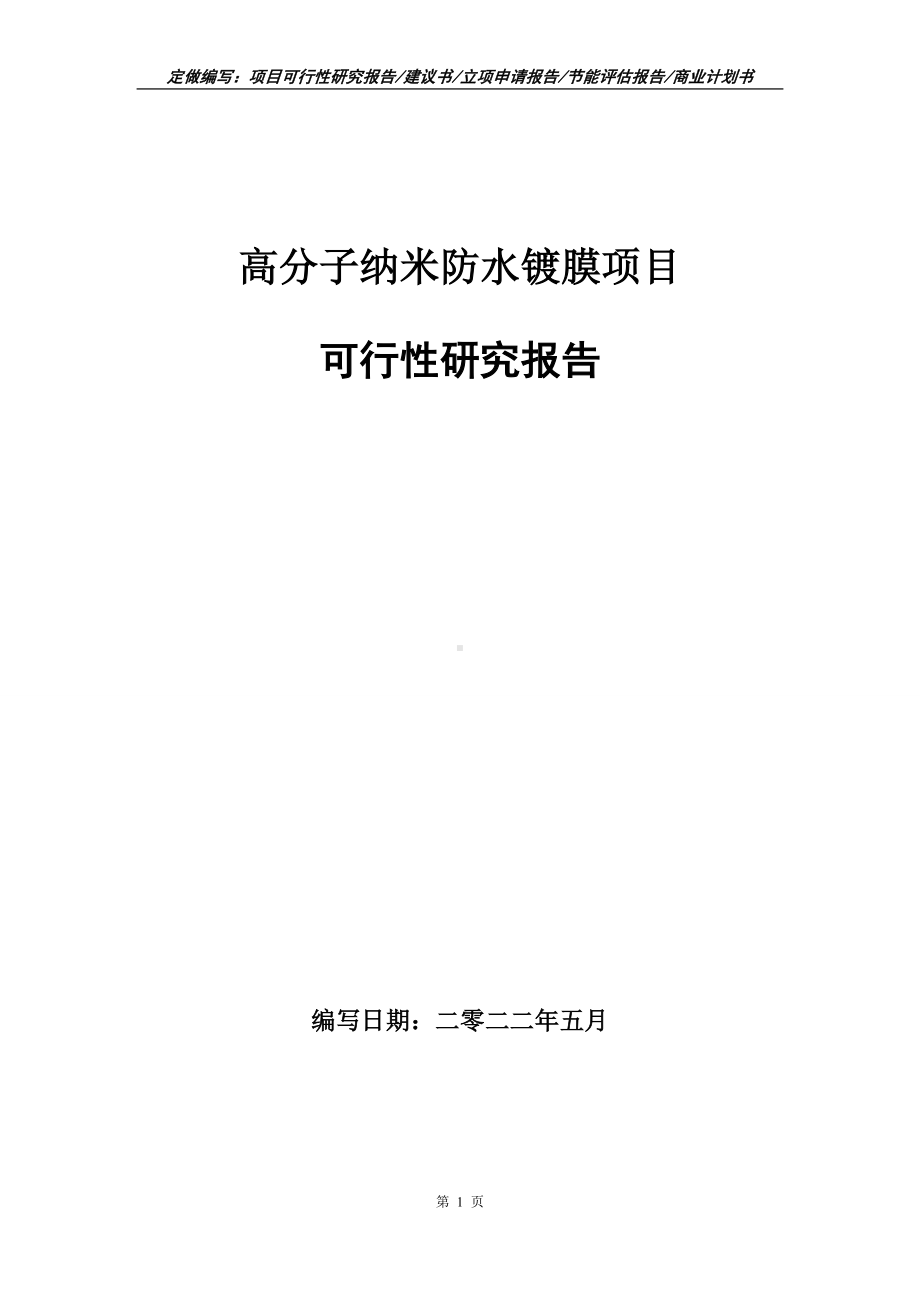 高分子纳米防水镀膜项目可行性报告（写作模板）.doc_第1页