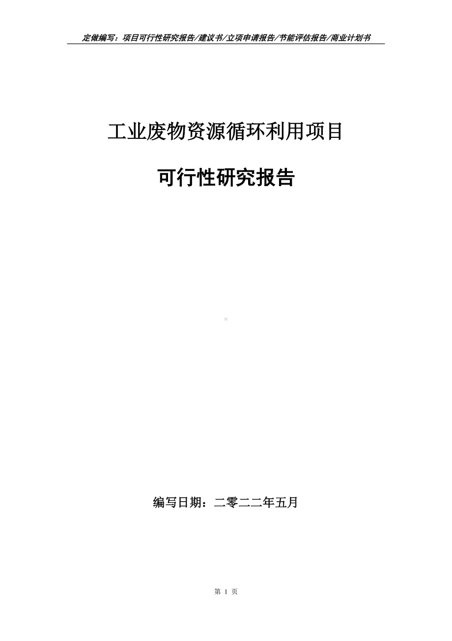 工业废物资源循环利用项目可行性报告（写作模板）.doc_第1页