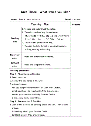 五年级上册英语教案-Unit3 What would you like-6 Read and write-人教(PEP).doc