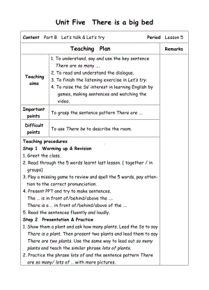 五年级上册英语教案-Unit5 There is a big bed-5-人教(PEP).doc