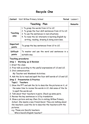 五年级上册英语教案-Recycle 1-1-人教(PEP).doc