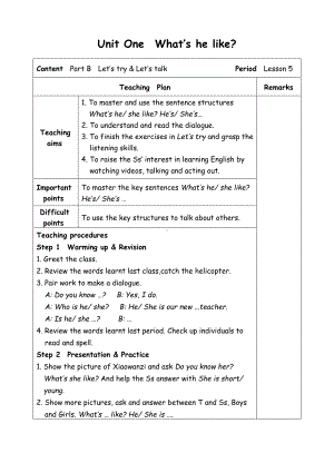 五年级上册英语教案-Unit1 What's he like-5-人教(PEP).doc