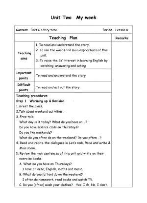 五年级上册英语教案-Unit2 My week-8-人教(PEP).doc