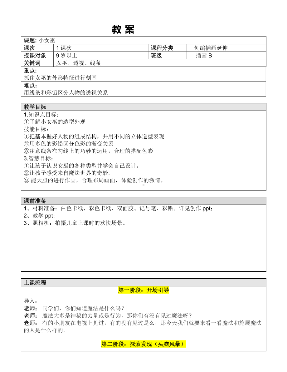 五年级上册美术课外班教案-小女巫—教案-全国通用.doc_第1页