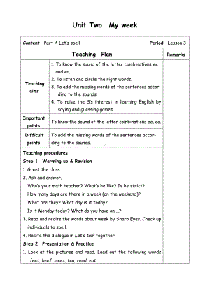 五年级上册英语教案-Unit2 My week-3-人教(PEP).doc