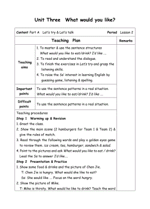 五年级上册英语教案-Unit3 What would you like-2 PA Let's talk-人教(PEP).doc