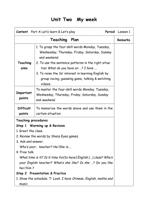 五年级上册英语教案-Unit2 My week-1-人教(PEP).doc