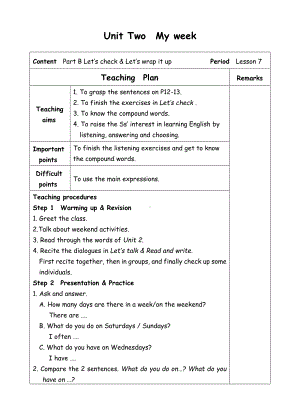 五年级上册英语教案-Unit2 My week-7-人教(PEP).doc