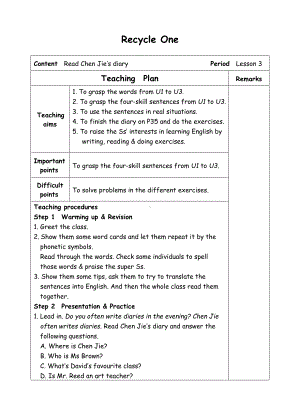 五年级上册英语教案-Recycle 1-3-人教(PEP).doc