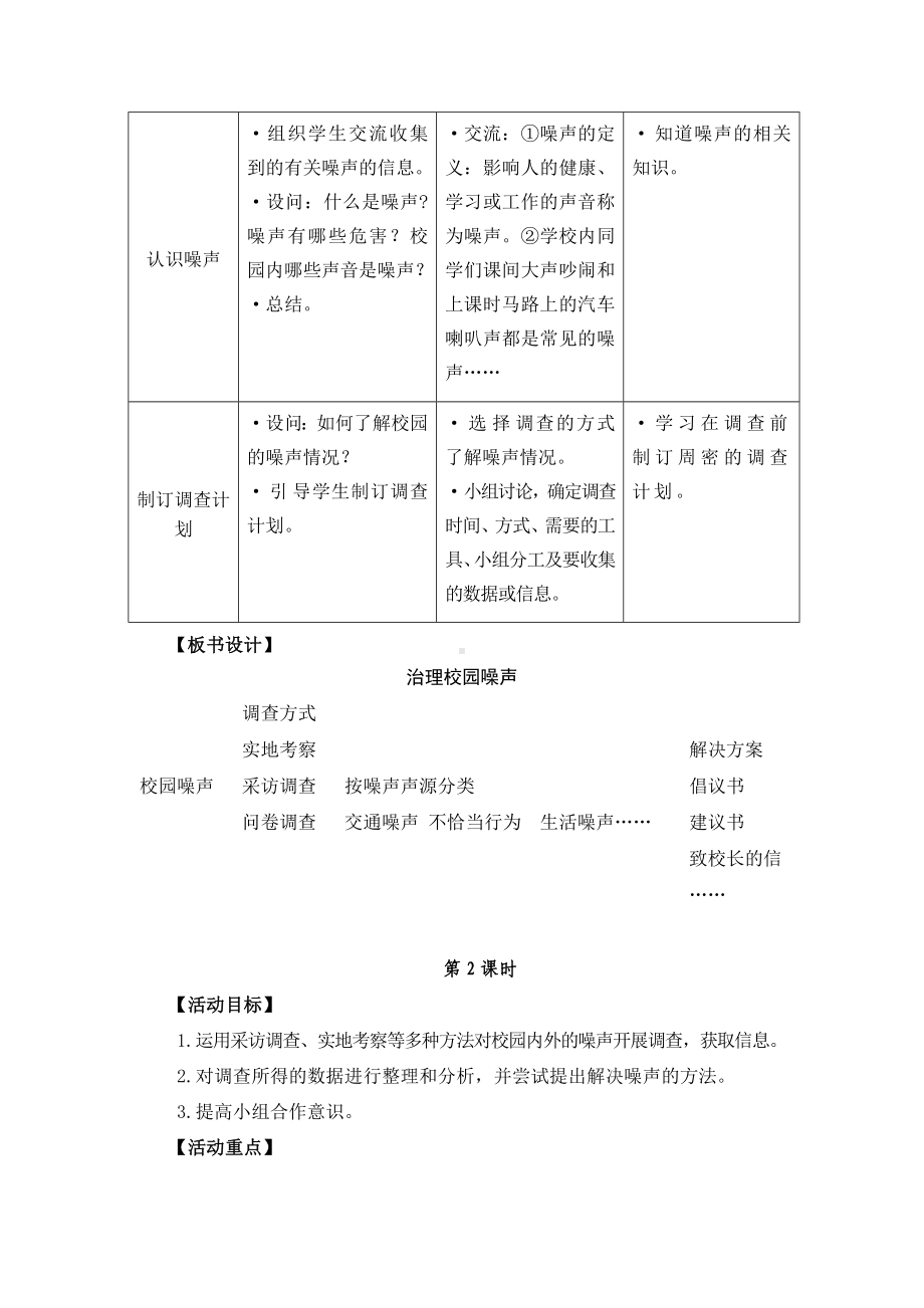 五年级上册综合实践教案－6.3治理校园噪声 ｜沪科黔科版.doc_第2页